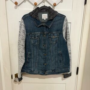 Torrid Denim Jacket with Heathered Gray Sleeves and Hood